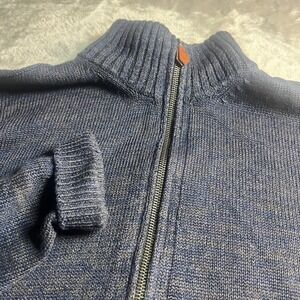 Inis Meain Men's L Full Zip Cardigan Sweater Blue 100% Linen Made in Ireland